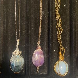 Elegant Purple and Blue Stone Pendant Necklace Set